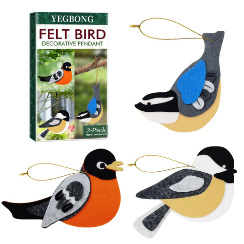 main Yegbong Bird Pendant, Garden Branch Pendant Cartoon Felt Cloth Colorful Bird Balcony Window Decoration