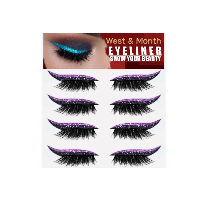 West&Month Purple Europe And The United States Four Pairs Of Eyelash Eyeliner, Glue Free Self-Adhesive Gel Strip Curling False Eyelashes