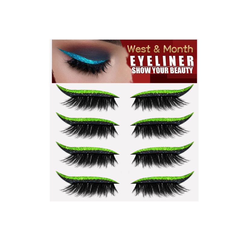 main West&Month Fluorescent Green Four Pairs Of Eyelash Eyeliner, With Glue-Free Self-Adhesive Gel Strip Curling False Eyelashes