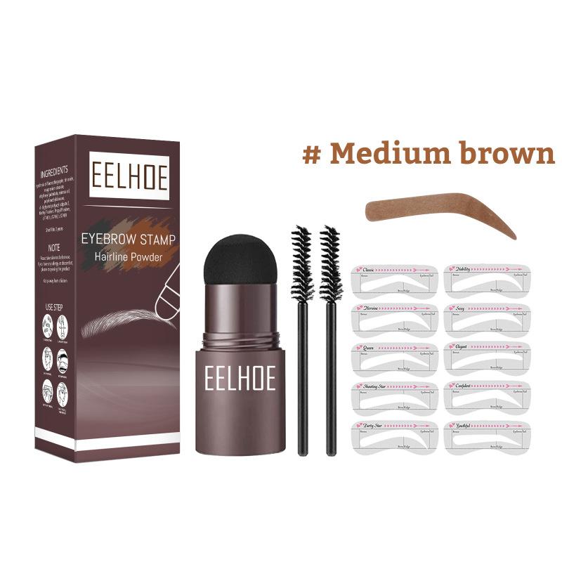 main EELHOE Eyebrow Print Mold Eyebrow Drawing (Medium Brown Set) Lazy Eyebrow Filling Makeup Eyebrow Cake Waterproof Hairline Powder
