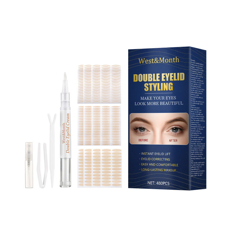 main West&Month Double Eyelid Styling, Invisible Glue-free Natural Mesh Is Sticky When It Meets Water Lace Olive Type