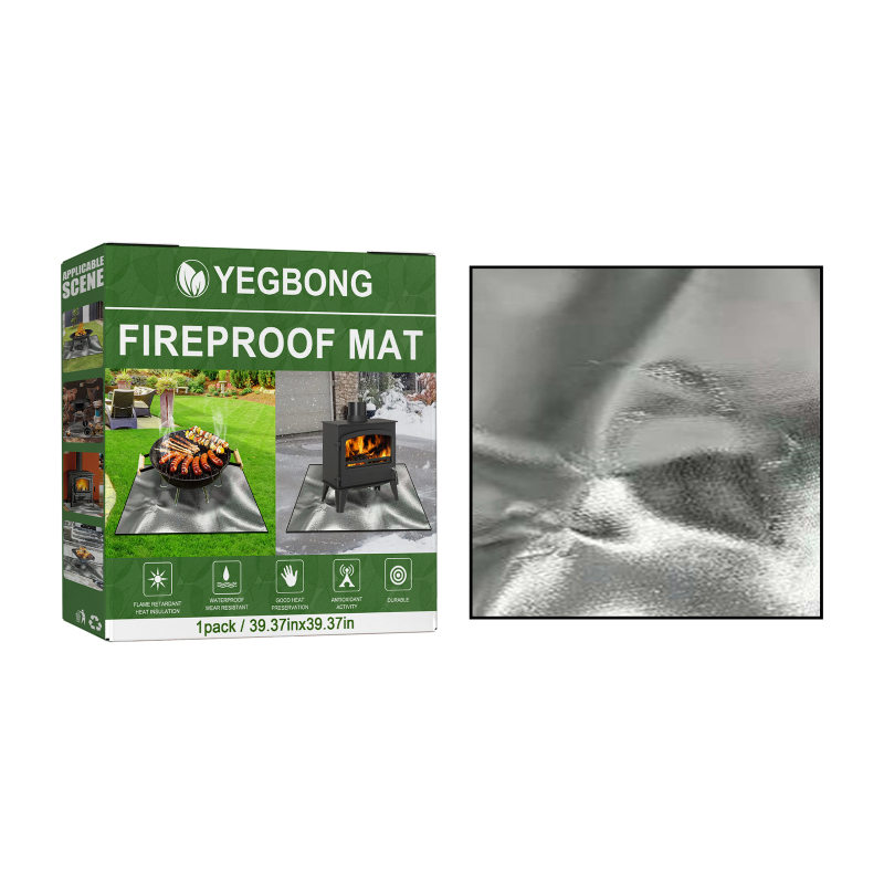 main Yegbong Fireproof Mat, Outdoor Lawn Terrace Barbecue Fireproof Silver Rectangular Protective Mat