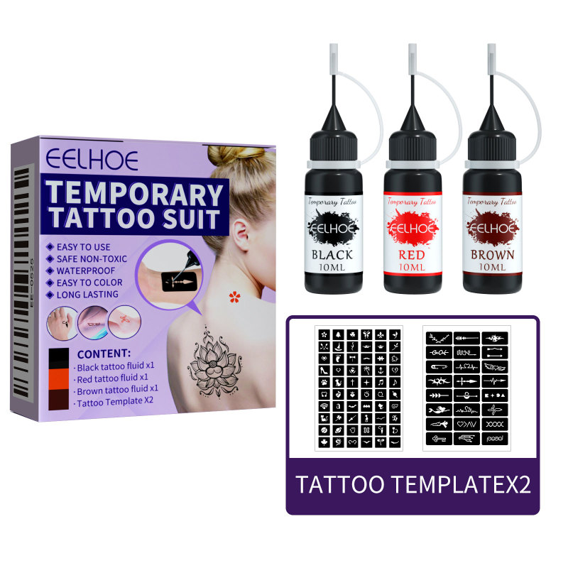 EELHOE Juice Tattoo Set, Waterproof Temporary Juice Skin Tattoo Solution Hollow Pattern Tattoo Template