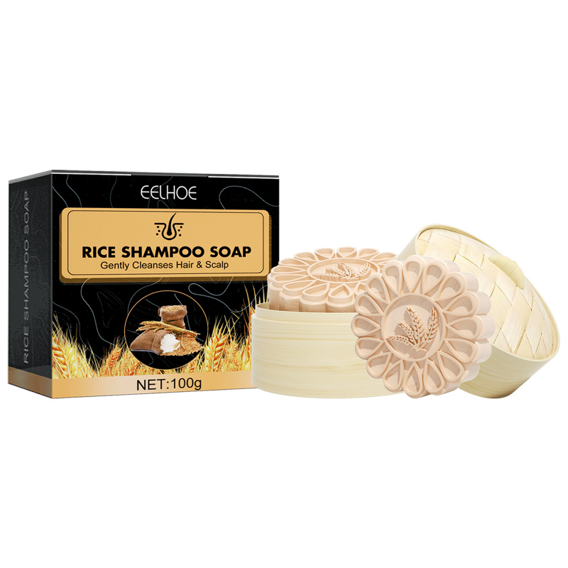 main EELHOE Rice Anti-Slip Shampoo Soap, Moisturizes Scalp Cleans Hair Repairs Damaged Hair And Strengthens Hair Shampoo Soap