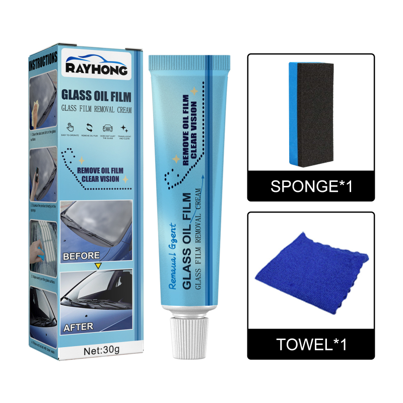 Rayhong Glass Oil Film Remover, Decontamination Clean Rain Proof Car Front Windshield Window Oil Film Removal