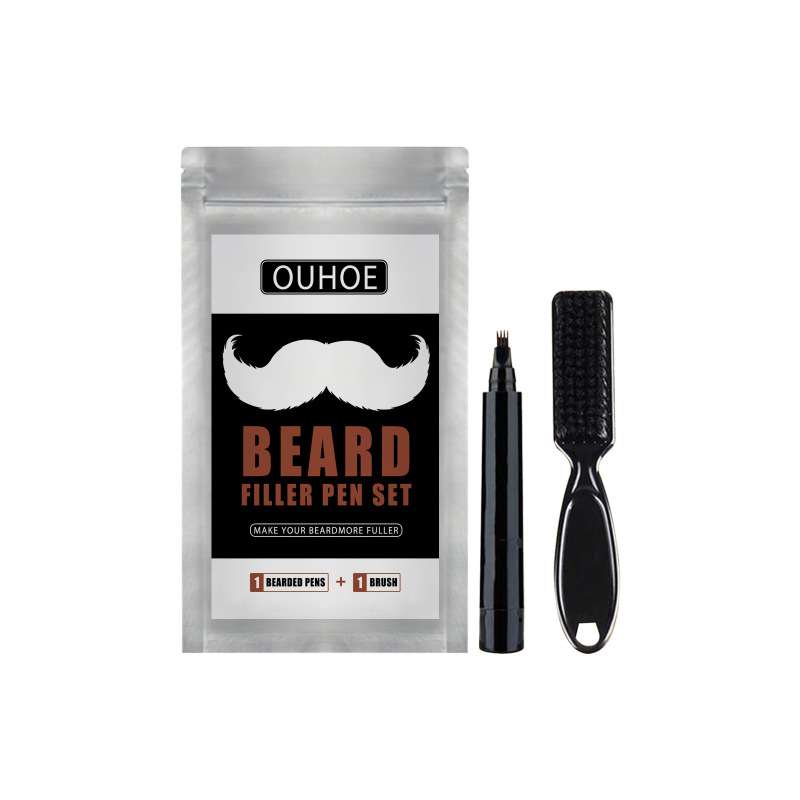 main OUHOE Beard Filler Pen, Black Beard Forked Four Natural Waterproof Filling Brush Set