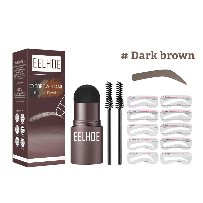 main EELHOE Eyebrow Print Mold Eyebrow Drawing (Dark Brown Set) Lazy Eyebrow Filling Makeup Eyebrow Cake Waterproof Hairline Powder