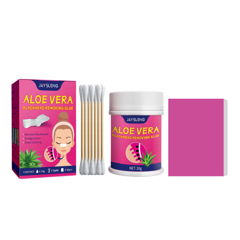 Jaysuing Aloe Vera Blackhead Removing Glue, Cleansing Acne Closing Blackhead Tear Gel Powder Aloe Vera Nose Patch Set