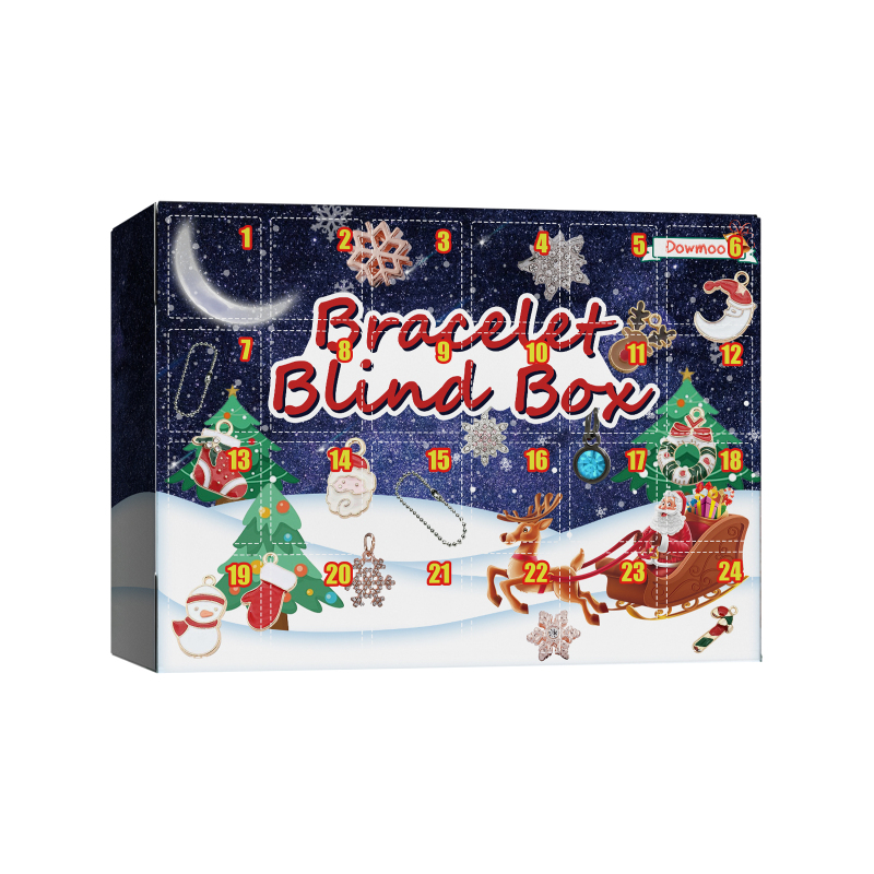 Dowmoo Christmas Advent Calendar Diy Bracelet Blind Box, 24 Grid Calendar Bell Accessory Blind Box