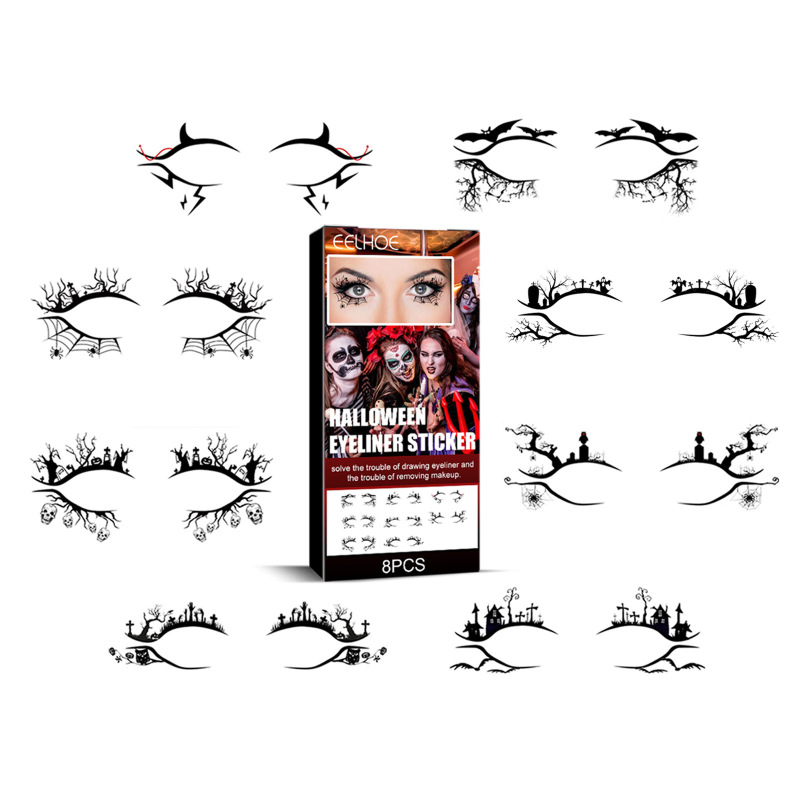 EELHOE Halloween Eyeliner Patch, Scary Fashion Party Makeup Kit Bat Spider Decorative Eyeliner Eyeshadow Patch