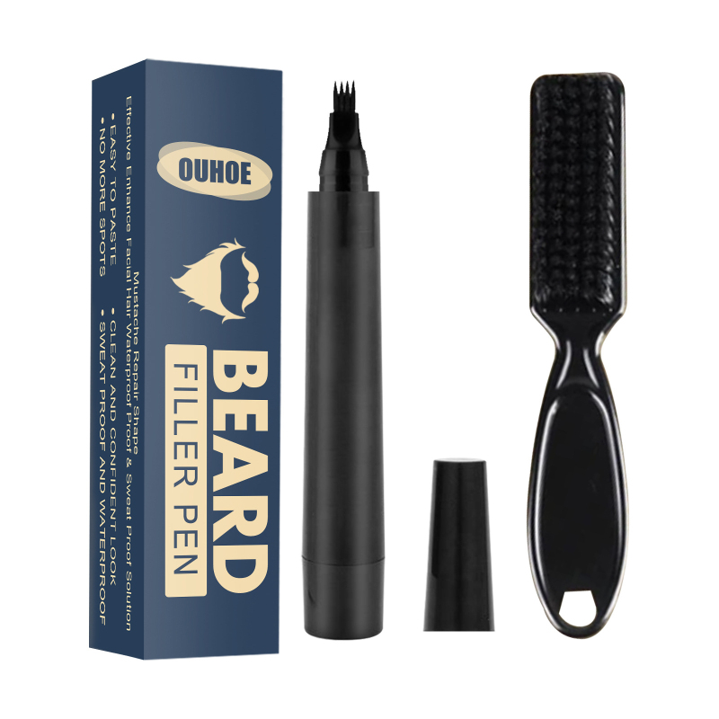 OUHOE Forked Four Waterproof Moustache Pen Beard Styling Pen With Brush Moustache Filler Pen